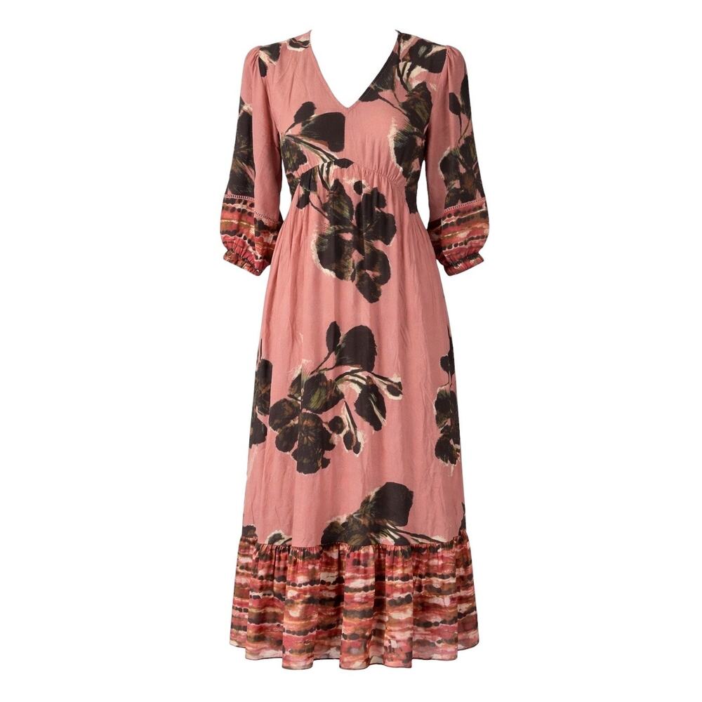 White Stuff Pink Lucy Midi Maxi Dress Coquette Boho Romantic Prairie Kawaii Sz 6